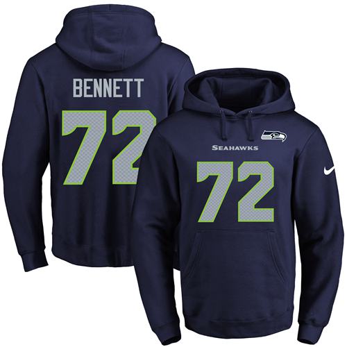 Nike Seahawks #72 Michael Bennett Navy Blue Name & Number Pullover NFL Hoodie - Click Image to Close